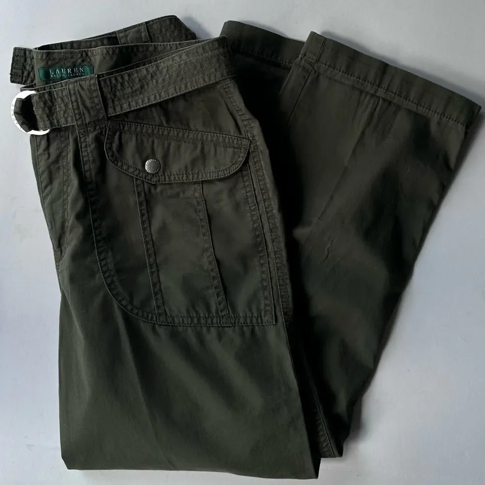 Lauren Ralph Lauren Green Khaki Belted Safari Style Cropped Trousers Capri 10